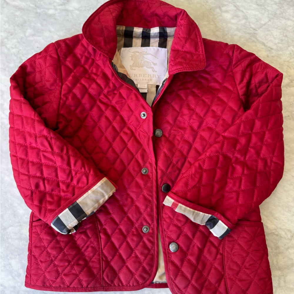 BURBERRY RARE TODDLER DIAMOND QUILTED CHECK LINING JACKET COAT 3Y RED LIKE NEW